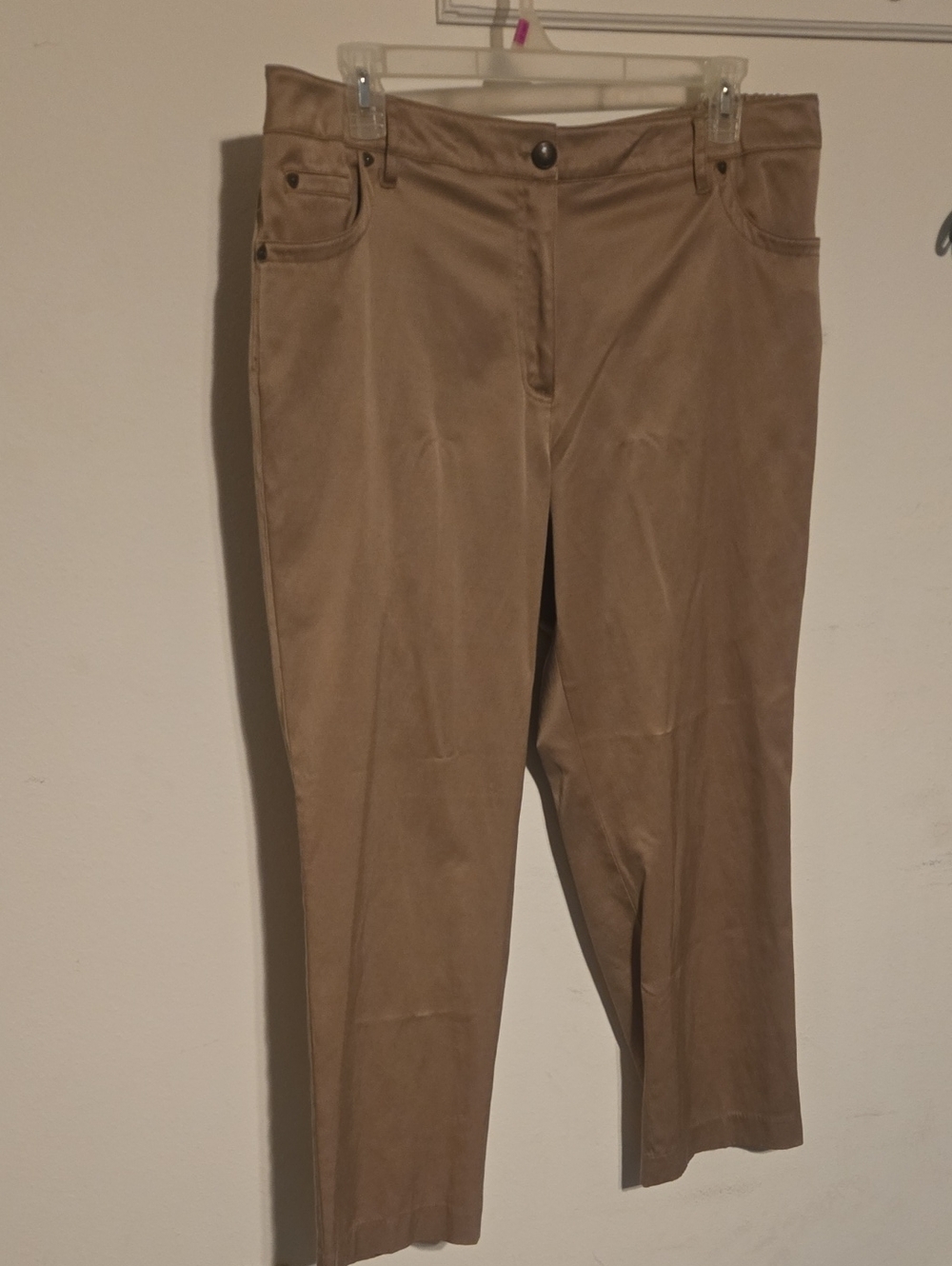 dressbarn Women's Straight Leg Khakis Dark Tan/ Gold